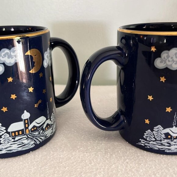Waechtersbach, W. Germany WINTER DREAMS Blue with Gold accents/ PAIR - 2 - Mugs - Picture 4 of 9